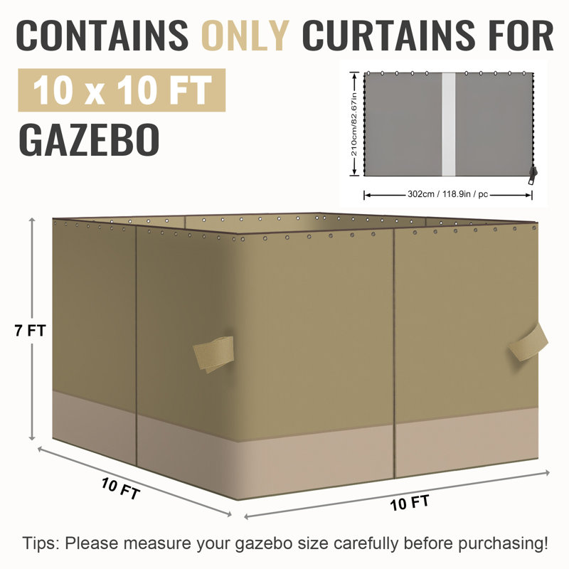 4-Panel Outdoor Gazebo Curtains, Khaki/Sand Yellow, 82.7" H x 120" W120" D