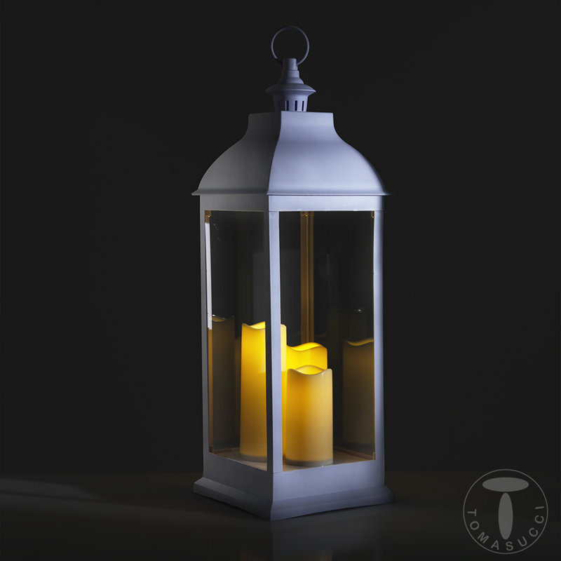 Battery Powered Integrated LED Outdoor Lantern with Electric Candle, 54cm H x 23.5cm W x 23.5cm D