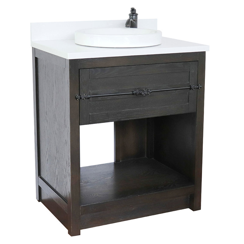 Zimmerman 31'' Single Bathroom Vanity with Top, Brown Ash, White Quartz