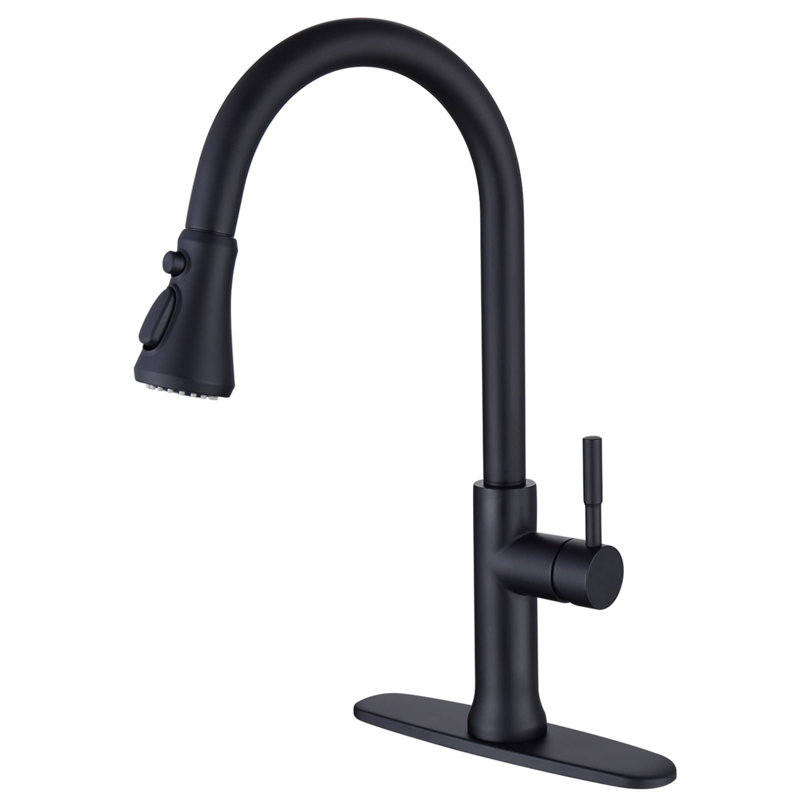 Robinet de cuisine à poignée simple rétractable, Noir mat