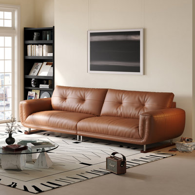 Canapé modulaire en cuir véritable caramel