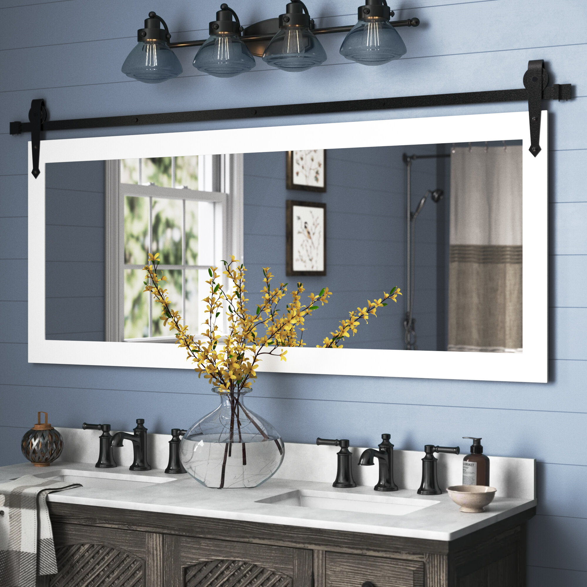 Farmhouse vanity mirror on sale with lights