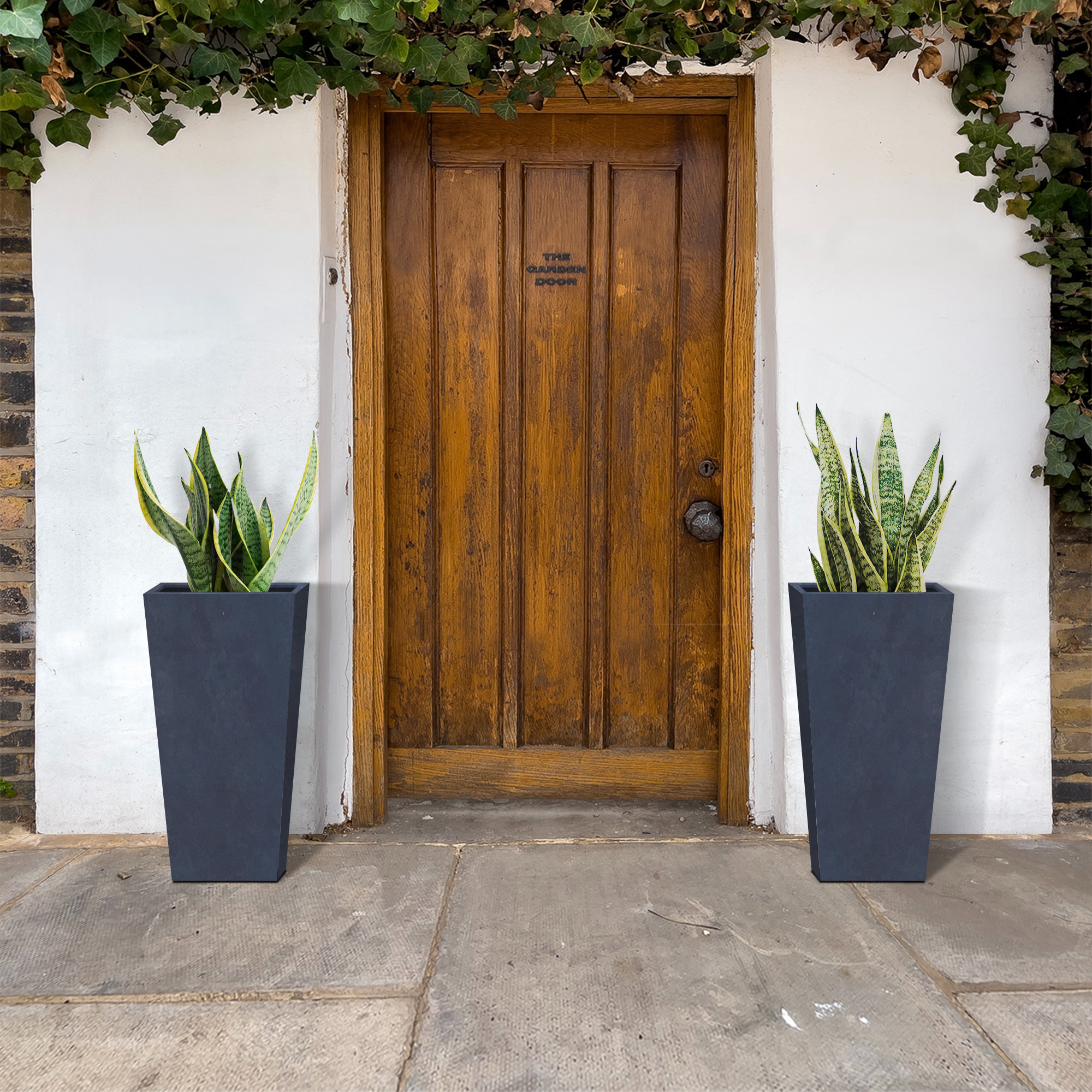 Tali 24" Tall Rectangular Concrete Metal Indoor Outdoor Tapered Planters w/ Drainage Hole, Modern Style for Home and Garden