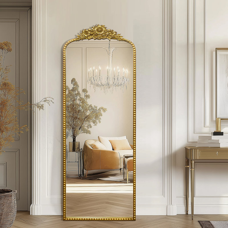 Arched Antique Ornate Full Length Floor Mirror /Free Standing,22x65 inch,Vintage Gold, 65" x 22", Vintage Gold