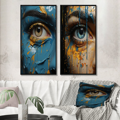 «Yellow and Blue Woman Eye Expressionism I», ensemble de 2 impressions sur toile