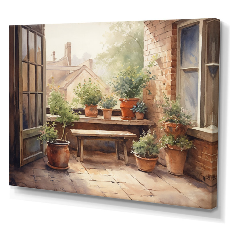 Runald Cottage balcon Garden III - paysage chalet, impression sur toile encadrée, H 34 po x l 44 po x P 1,5 po, Toile tendue