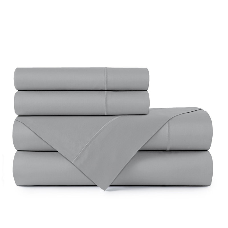 Ensemble de draps en satin de coton de qualité égyptienne 300 fils Abhinav, Très grand, Gris clair
