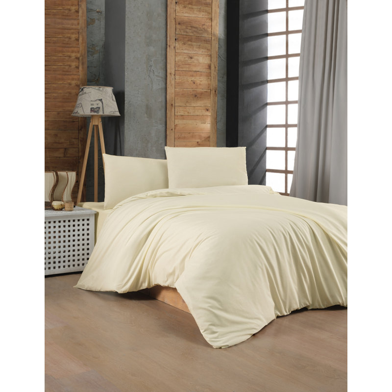 Luxurious Super King Quilt Cover Set, 100% Cotton Ranforce, Cream Color | Duvet Cover 102.4 x 86.6 inches, 2 Pillowcases 23.6 x 23.6 inches | 142 Thread Count, Machine Washable, Elegant Button Closure Design