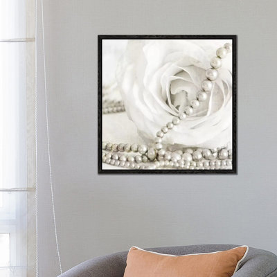 White Rose with Pearls 1 Piece Wall Art on Canvas