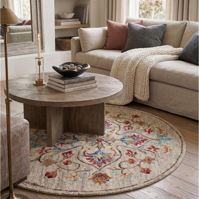 Aurora  Hand Tufted Floral Indoor Rug, Round 4'
