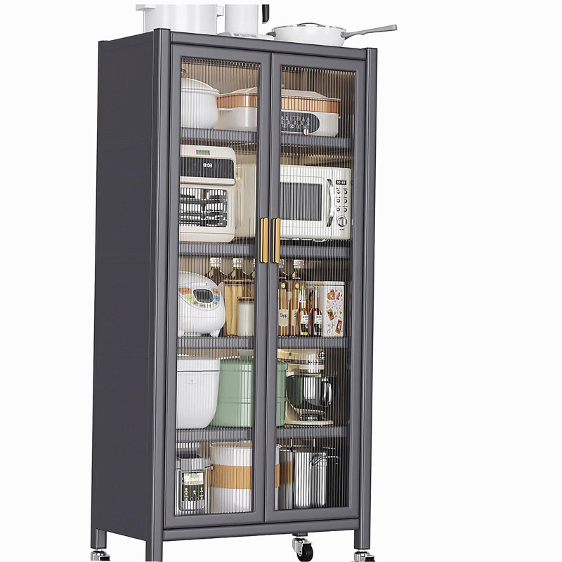 Étagère de cuisine à porte ouverte, armoire de rangement pour four à micro-ondes à plusieurs niveaux, armoire à bord de cuve, armoire de rangement, gris