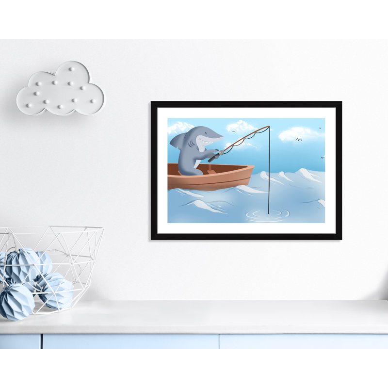 Impression sur papier «Gone Fishing», H 20,5 po x l 24,5 po x P 0,6 po, Encadré plat noir