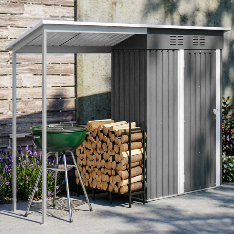 Remise de jardin en acier galvanisé 5 x 3 pi avec pergola, rangement extérieur 2 en 1