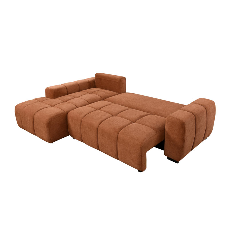  Canapé-lit modulaire avec méridienne Bristol, orange brûlé, Orienté vers la gauche
