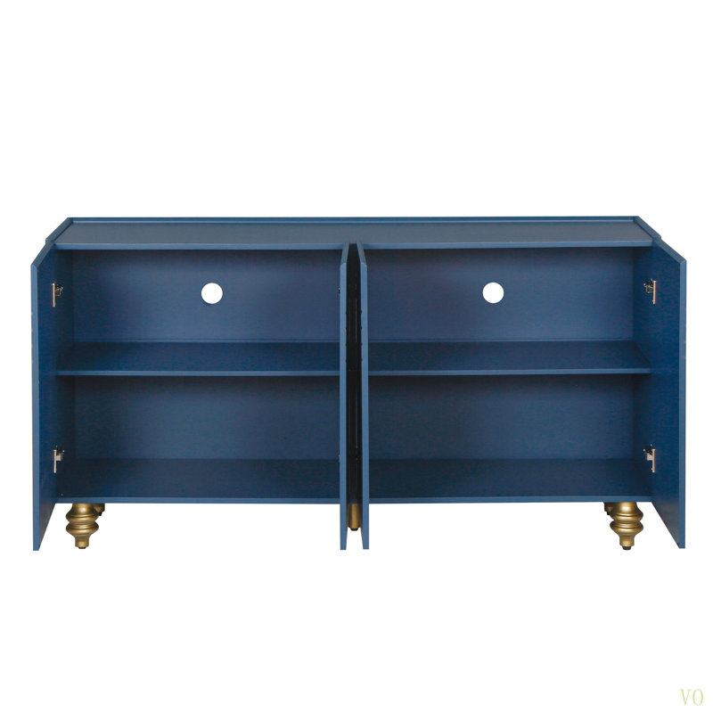 Modern Fluted Sideboard Buffet With Storage, Curve Element With Strict Lines, 4 Doors Storage Cabinet With Adjustable Shelves For Kitchen, Dining Room, Living Room