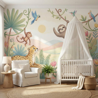 Jungle Wallpaper Animals Tropical Wall Mural