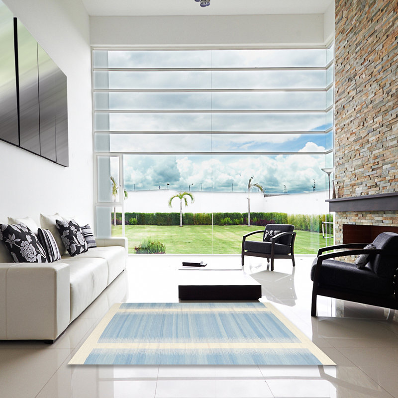 Beige abstrait/Tapis décoratif bleu, Carré 4 pi