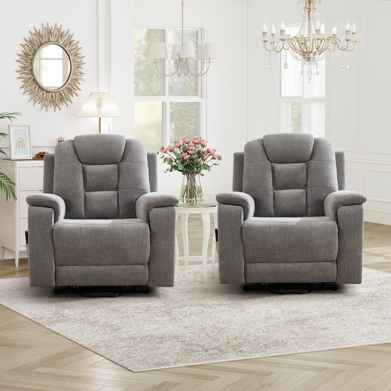 38.98" Wide Chenille Power Lift Assist Recliner With 8-Point Massage & Lumbar Heat USB/Type-C Ports & And Dual Hidden Cup Holders(Set Of 2)