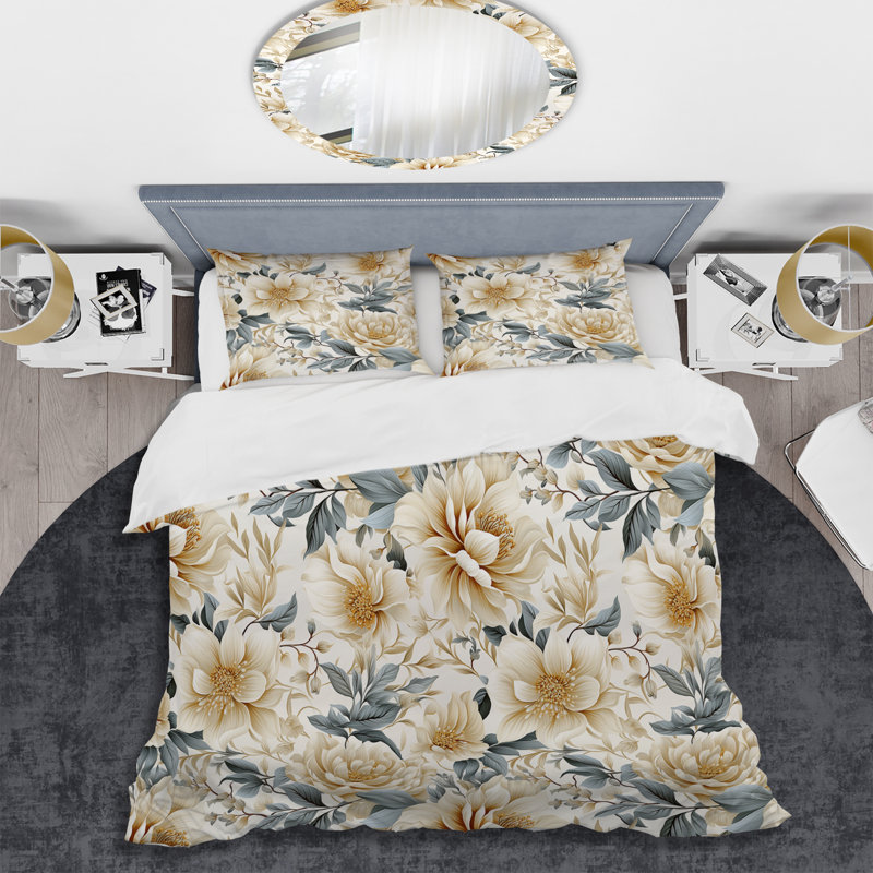 Ensemble de housse de couette floral beige en polyester beige et gris Serenity Boho