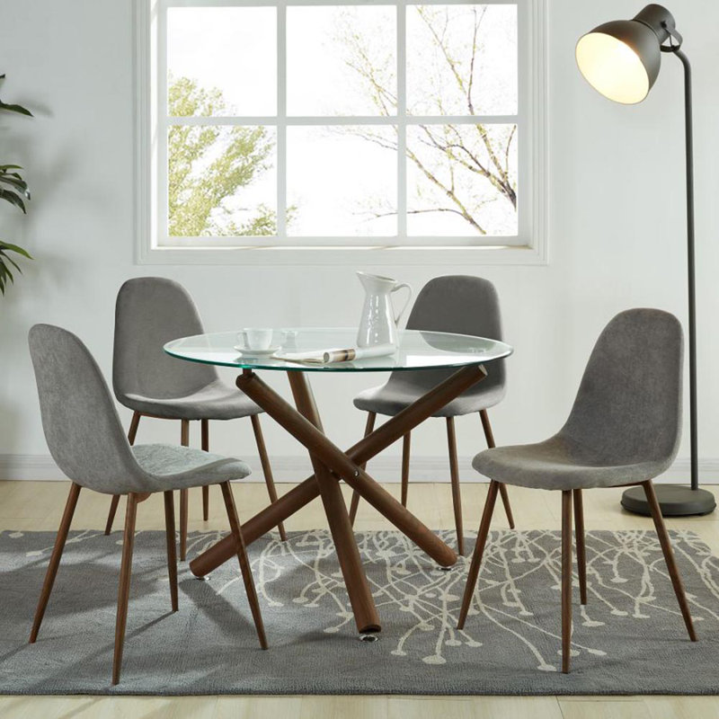 Benafield 4 - Person Glass Top Three Leg Dining Set, Gray, Brown