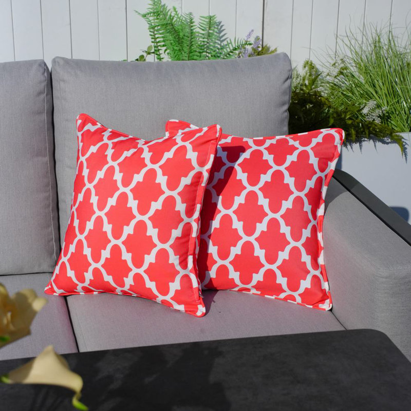 Polyester Euro Square Indoor/Outdoor Pillow Cover & Insert, Argyle Red, Cotton, 16.54" x 16.54" x 6.1"