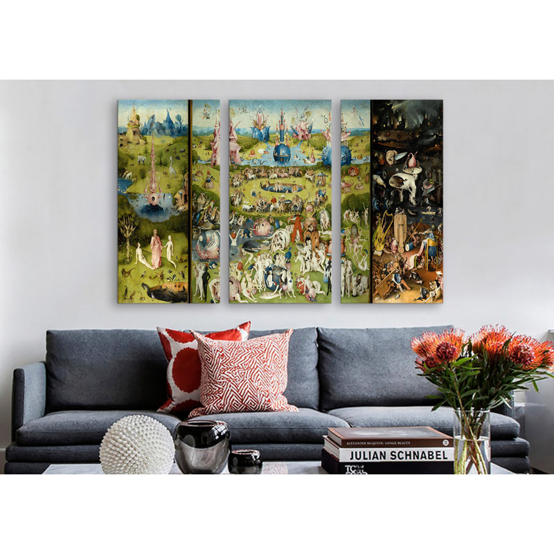 Hieronymus Bosch The Garden of Earthly Delight 3 Piece Painting Print on Wrapped Canvas Set, 60" H x 90" W x 1.5" D
