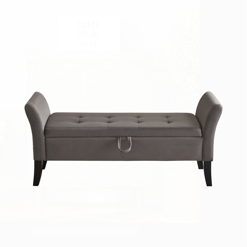 51.5" Bed Bench With Storage With Arm, Gray