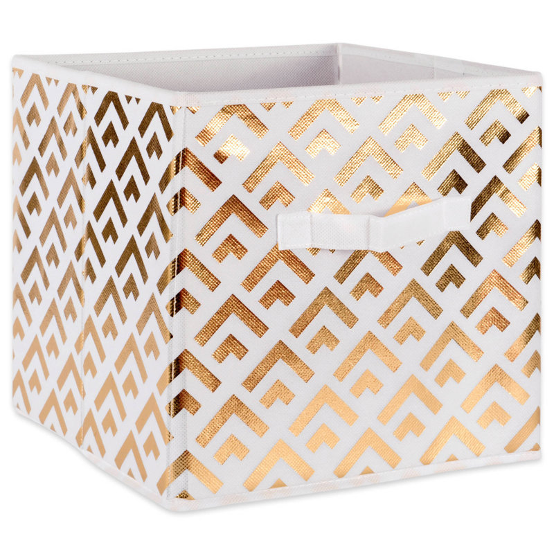 Cube en tissu Zellner, H 11 po x l 11 po x P 11 po, Blanc / Doré
