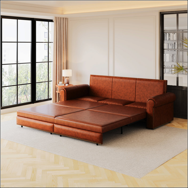 Chesterfield Sofa, Light Brown Faux Leather