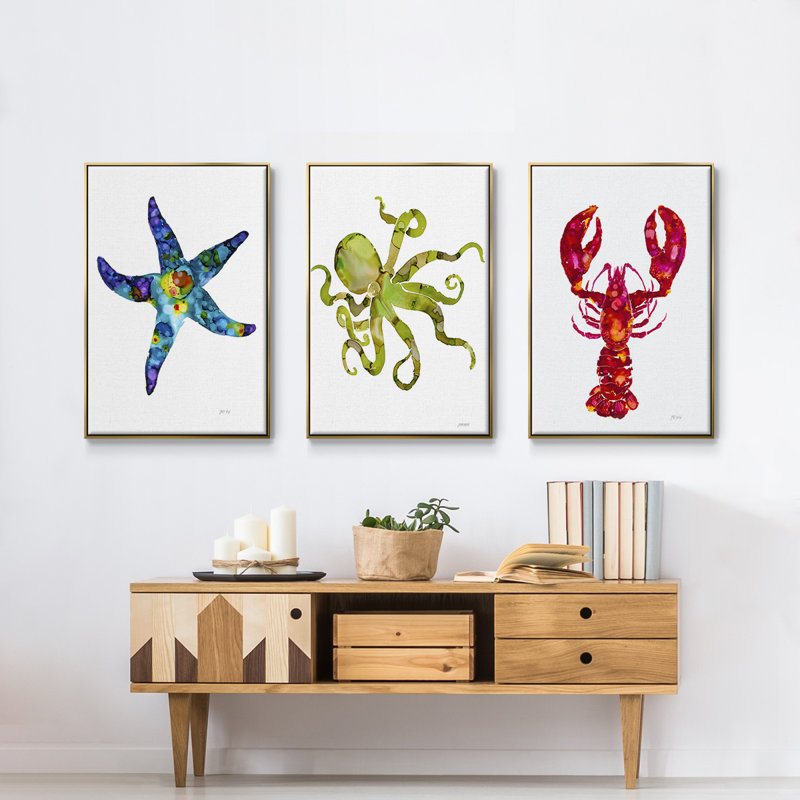 Homard, impression sur toile 3 pièces, Or, H 40 po x l 90 po x P 2 po