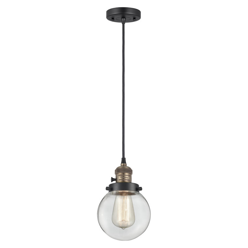 Luminaire suspendu sphère 1 lumière Lorri, H 129,25 po x l 6 po x P 6 po, Clair, Laiton antique noir