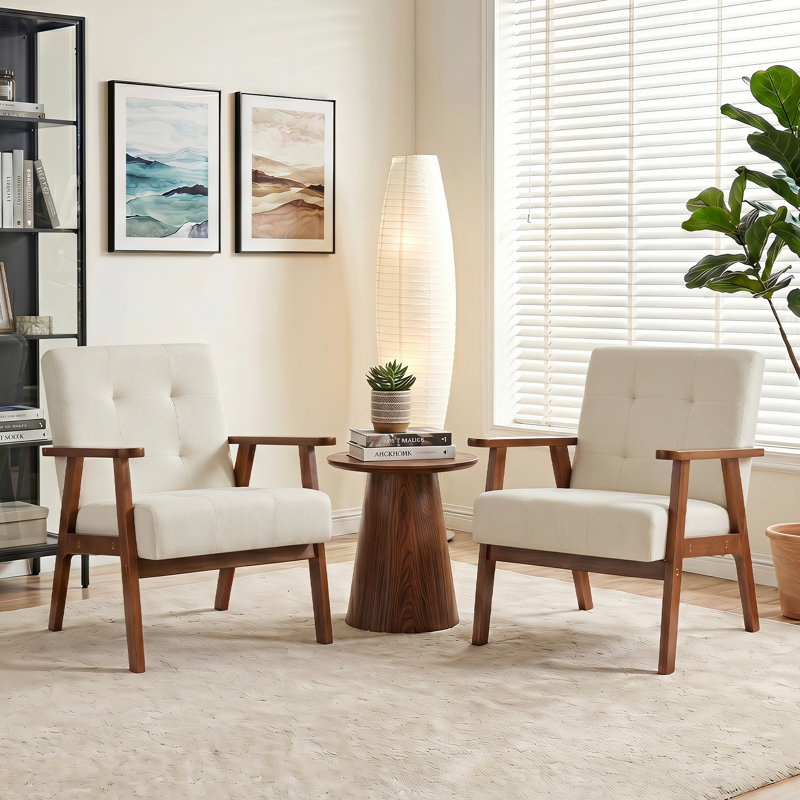 Chaise d'appoint moderne capitonnée avec accoudoirs, chaise de salle à manger ou de salon rembourrée, Lin beige