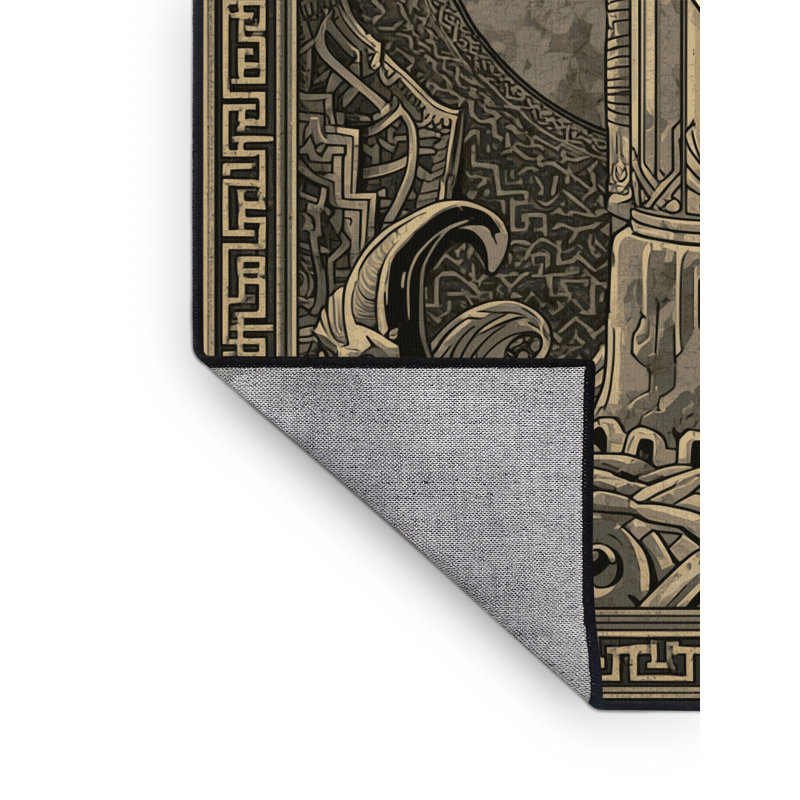 Machine Washable Brennan Excalibur In Stone Classic Oriental Rug in Brown – Black Binding, 5x7