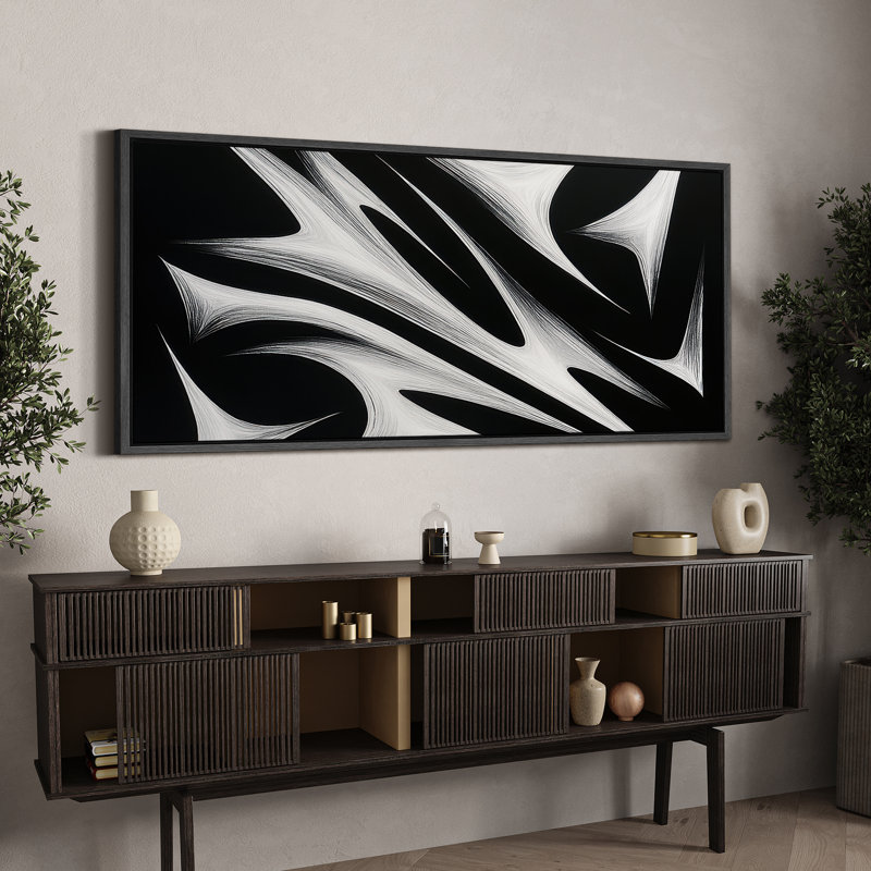 Grande impression sur toile encadrée - reproduction abstraite neutre pour décoration murale minimaliste moderne, Noir