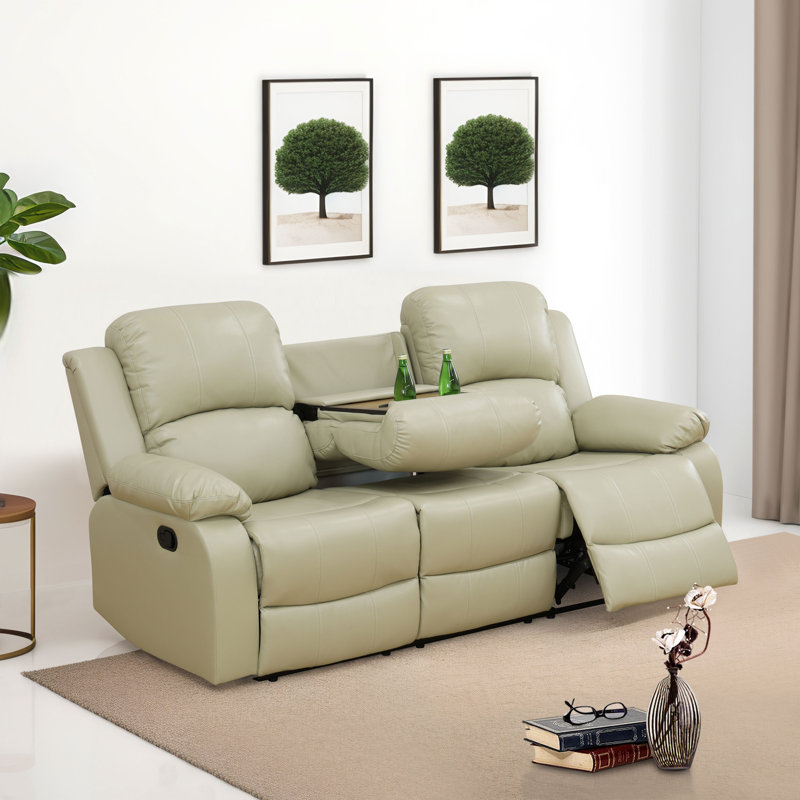 Living Room Recliner Sofa, Jennaliz Beige Faux Leather