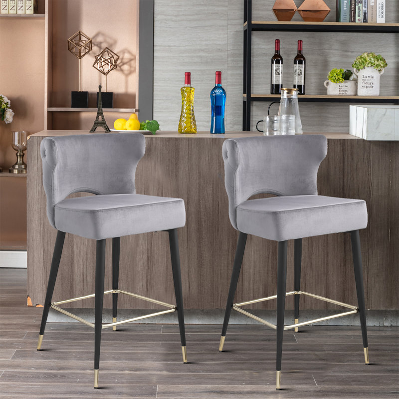 Tabourets de bar rembourrés en velours 27,61 po Classic, 2 pièces, gris