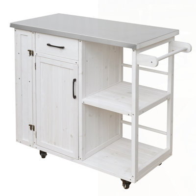 Outdoor Kitchen Island Fir Wood Prep Station With Lockable Cart, Stainless Top, And Ample Storage For Patio Use
