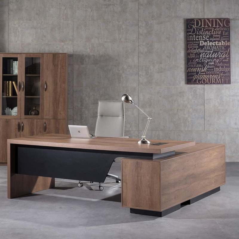 Retractable L-Shaped Executive Desk, Dual Home and Commercial Use Desk with Drawers and Lateral File Cabinet, Large Computer Desk /Workstation