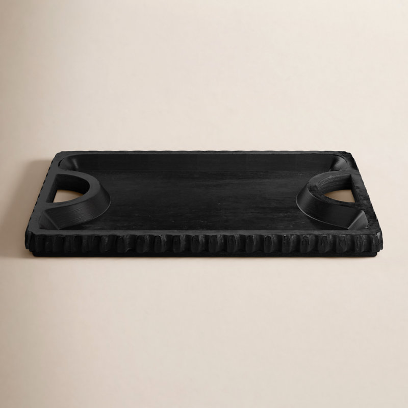 Colbin Neutral Wooden Scalloped Edge Tray, Black