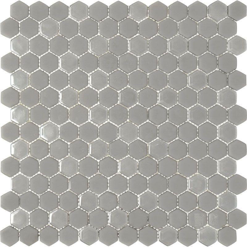 11.8" X 12" Recycled Glass Hexagon Polished Mosaic Tile, Gray