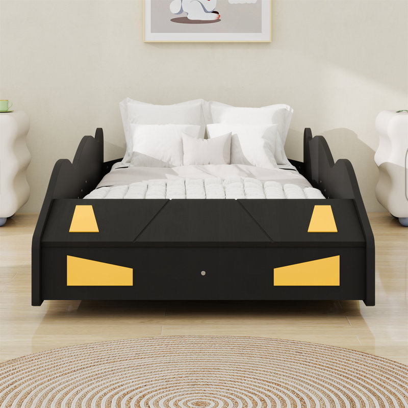 Race Car-Shaped Platform Bed With Wheels And Storage, Black