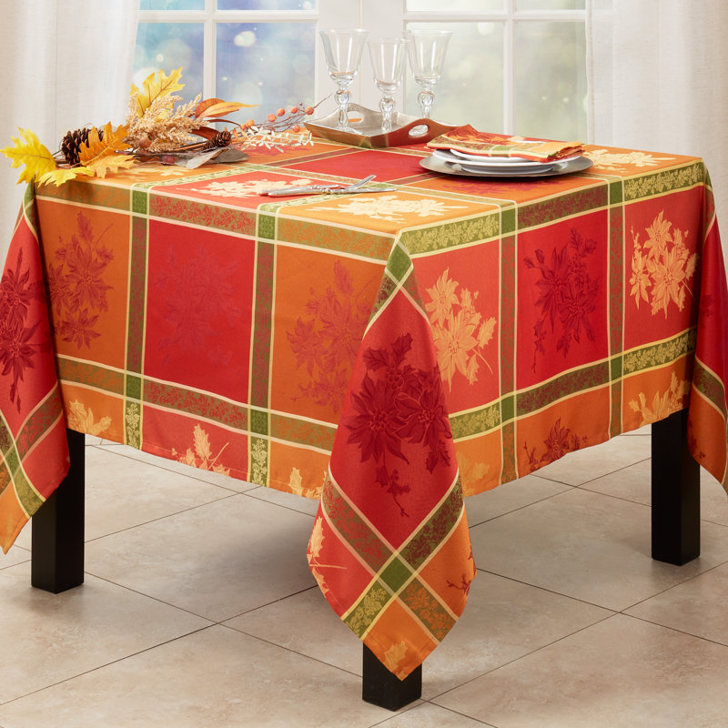 Elegant Orange Jacquard Fall Leaves Square Tablecloth
