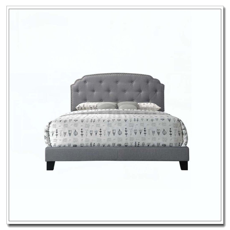 Burlap Upholstered Button Tufted Bed