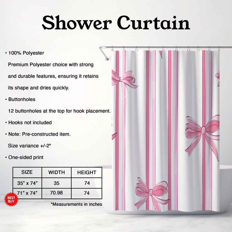 Rideau de douche Bow Grace - Premium 71, H 74 po x l 71 po