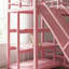 Lit superposé en métal avec escalier de rangement, glissade, rails de sécurité pour enfants-291182888-300907737