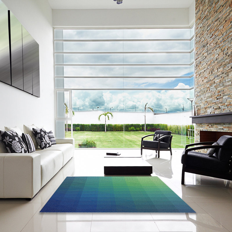 Tapis à motif bleu / vert, Carré 3 pi