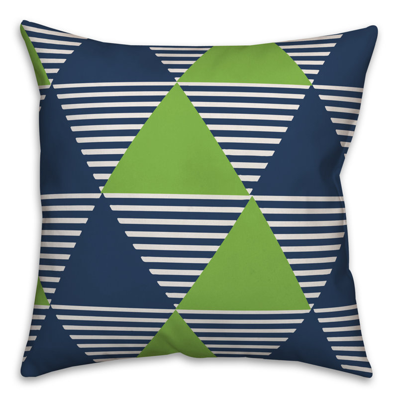  Coussin décoratif intérieur / extérieur Geo Stripe, 18 po x 18 po, Vert / blanc / bleu marine