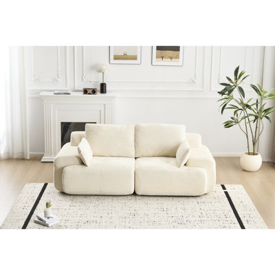 Animal de compagnie - Velours côtelé en mousse à mémoire de forme 2 places en beige, convient au salon et aux pièces, sans assemblage, combinaison polyvalente, traversins rembourrés avec mousse, espace, configuration,