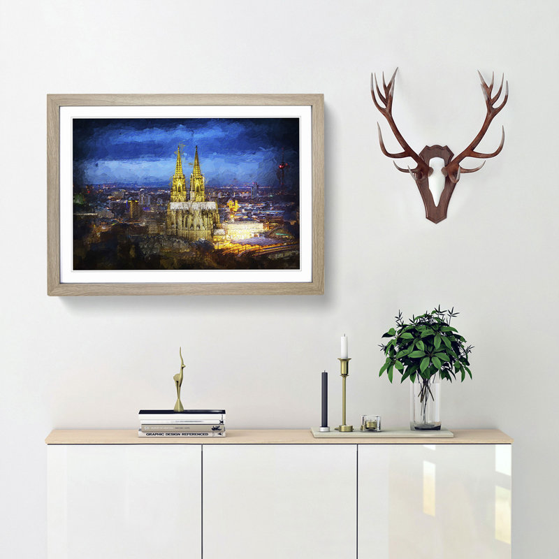 The Cologne Cathedral in Germany - Picture Frame Painting Print, 27cm H x 36cm W x 2cm D, Oak Framed