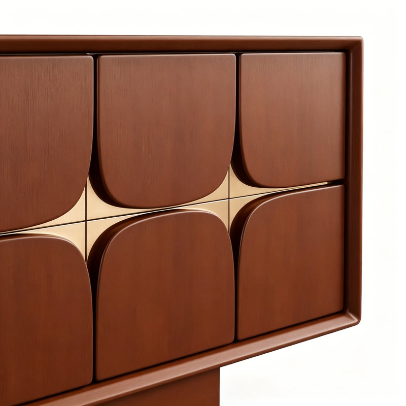 Console italienne de luxe à lumière italienne, 33.5" H x 59.1" W x 15.7" D, Brun, Brun, Brown